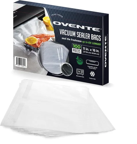 Miniatura 12 de OVENTE Bolsas selladoras al vacío precortadas, 100 unidades de 8 x 12 pulgadas, resistentes para ahorro de alimentos, sin BPA para almacenamiento