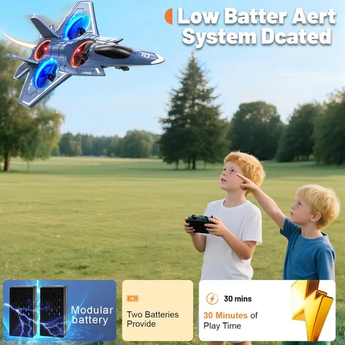 Miniatura 2 de Aviones RC de control remoto de espuma para niños y adultos mayores de 14 años, avión RC caza con luz, juguetes de caza con giro de 360°, rollo