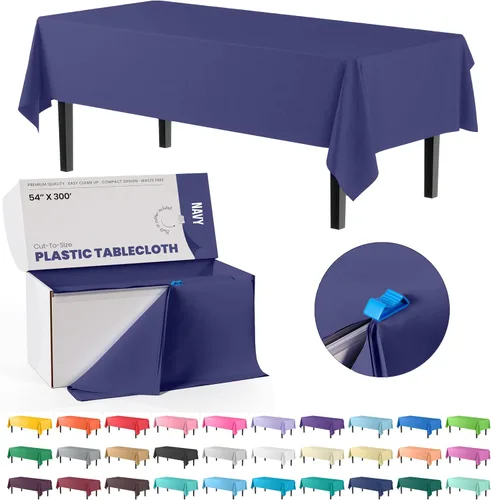 Miniatura 33 de Party Solids Rollo de Mantel de Mesa de Plástico Negro de 54 Pulgadas X 300 Pies en una Caja de Corte a Medida con Conveniente Cortador Deslizante.