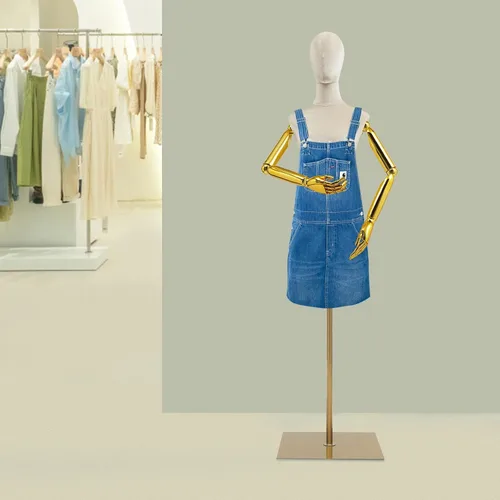 Miniatura 7 de Forma de vestido femenino con brazo dorado, cuerpo de terciopelo de maniquí con soporte de metal, torso de exhibición de modelo de vestido femenino