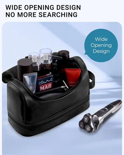 Miniatura 2 de Elviros - Neceser de aseo personal para hombre, organizador de viaje de cuero PU, con gancho para colgar, bolsas de afeitado para el baño de gran
