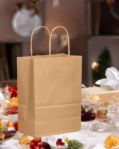Miniatura 6 de qiqee Paquete de 100 bolsas de regalo de papel marrón con asas a granel de varios tamaños