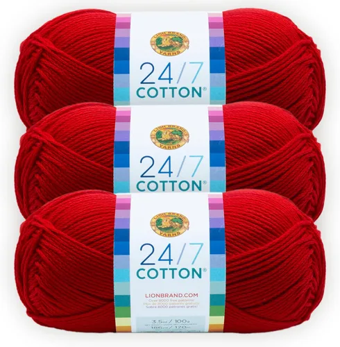 Miniatura 96 de Lion Brand Yarn, Hilo ligero mercerizado de algodón 24/7 para tejer, ganchillo y manualidades, Almirante, 1 paquete, 185 yardas de fibra natural
