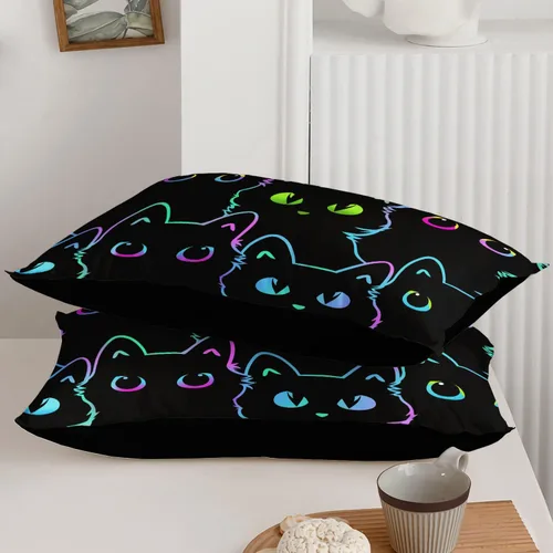 Miniatura 6 de Axolotl - Juego de ropa de cama para niños con diseño de gatos de dibujos animados tamaño individual, juego de edredón con líneas degradadas y lindo