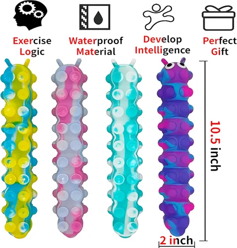 Miniatura 2 de 4 juguetes 3D de oruga para ansiedad con 10 segundos de iluminación, juguetes sensoriales de silicona con succión, antiansiedad, entrenador