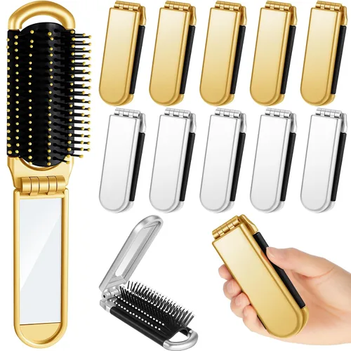 Uiifan 2 cepillos de viaje plegables con espejo a granel, cepillo de bolsillo pequeño compacto portátil para hombres y mujeres, regalos de dama de