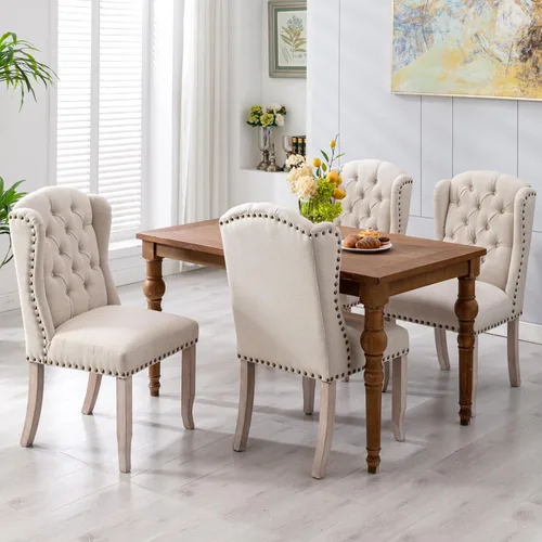 Miniatura 23 de Ya-Home Juego de 2 sillas de comedor copetudas, sillas de comedor tapizadas de lino, sillas de comedor modernas de mediados de siglo con adornos