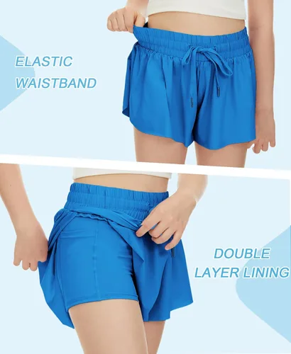 Miniatura 3 de Pantalones cortos fluidos de mariposa para niños con bolsillo 2 en 1, pantalones cortos deportivos para correr, entrenamiento activo
