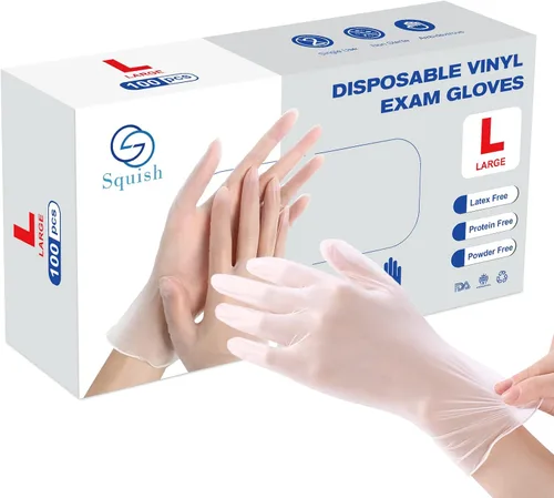 Miniatura 9 de Guantes desechables, guantes de vinilo transparente Squish sin látex, guantes de salud para cocina, manejo de alimentos, 100 unidades/caja, talla M