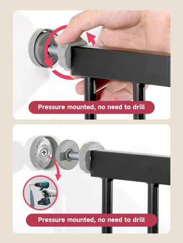 Miniatura 6 de Puerta de bebé extra ancha de 29.5-46 pulgadas para escaleras, puerta para perros para puertas, puerta de metal para mascotas con cierre automático