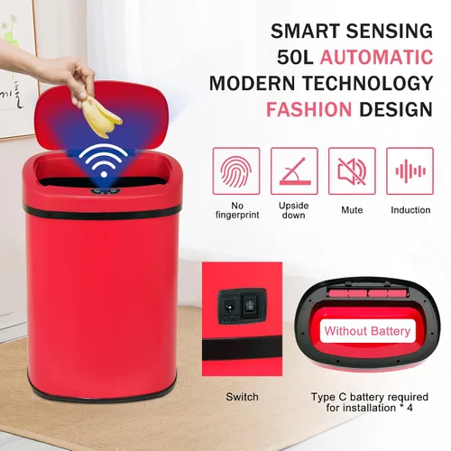 Miniatura 3 de Bote de basura automático de 13 galones, con sensor de movimiento y sin tacto, de acero inoxidable cepillado con tapa, diseño silencioso, cubo