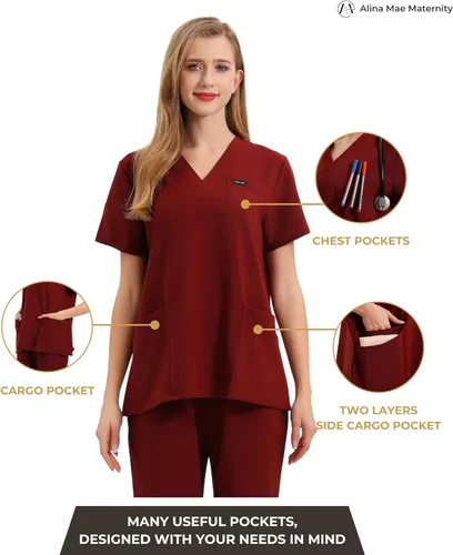 Miniatura 4 de Exfoliante de maternidad para mujeres embarazadas, uniforme de médico, pantalón de enfermera, con 6 bolsillos