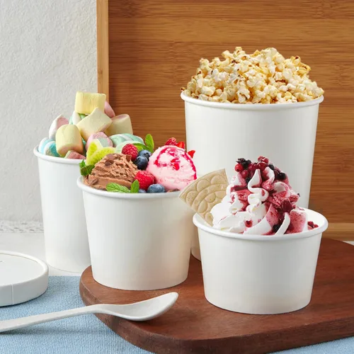 Miniatura 7 de JOLLY PARTY Paquete de 50 recipientes de papel de 8 onzas con tapas, vasos de papel desechables para alimentos, tazas de helado, almacenamiento