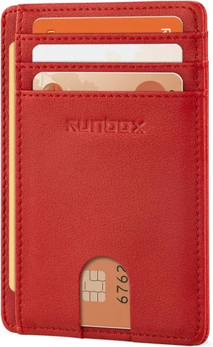 Miniatura 33 de RUNBOX Carteras de cuero minimalistas y delgadas con bloqueo RFID para bolsillo frontal, portatarjetas para hombres y mujeres, regalos para hombres