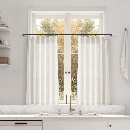Miniatura 67 de Juego de 2 paneles de cortinas de ventana de cocina beige de 24 pulgadas de largo, con textura de lino, plisadas, filtrantes de luz, semi pequeñas
