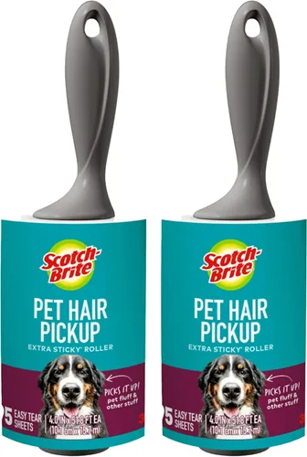 Scotch-Brite Rodillo de pelusa, 95 hojas, extra adhesivo, pelo de mascotas, paquete de 2