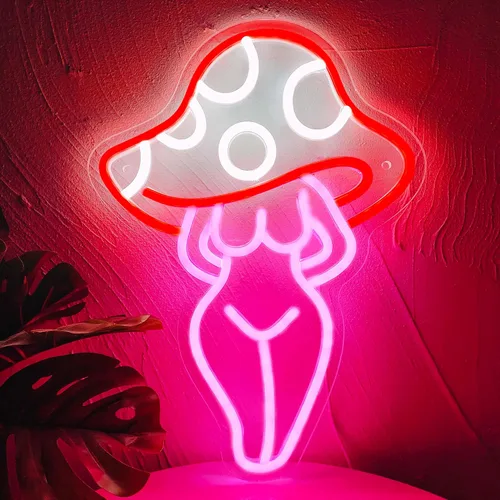 Letrero de neón con forma de hongo – Señora sexy diosa de hongos – Decoración de pared para dormitorio, fiesta, hotel, cueva de hombre, bar en casa