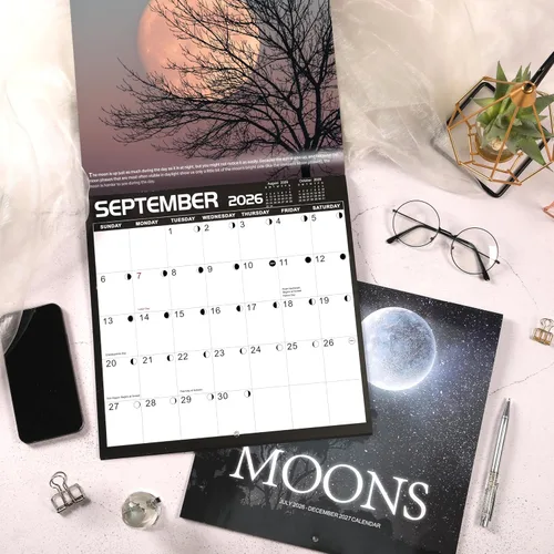 Miniatura 8 de Calendario de pared 2026, enero 2026 - diciembre 2026, 12 x 24 pulgadas (abierto), calendario 2026 con fases lunares, agujeros para colgar, bloques