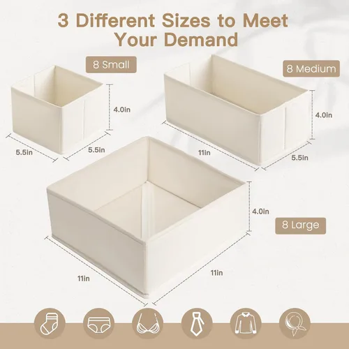 Miniatura 3 de Criusia Organizador de cajones de ropa, paquete de 24 organizadores de aparador para ropa de bebé, ropa interior, calcetines - organizadores Beige