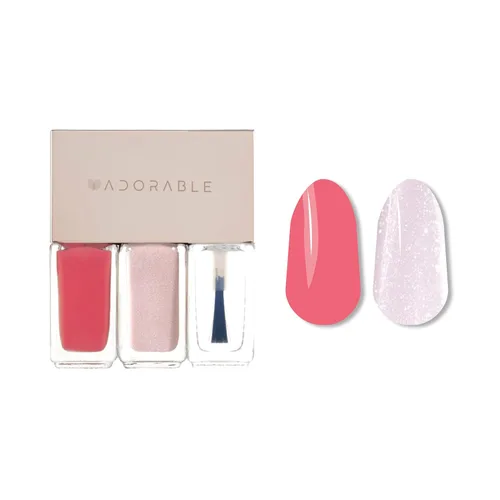 Miniatura 2 de Juego de esmaltes de uñas rosa coral, juego de 3 piezas a base de agua vegano melocotón y rubor nude con capa superior brillante Uñas frescas