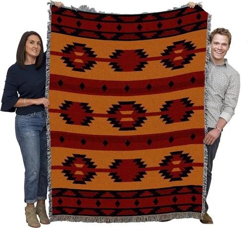 Miniatura 11 de Pure Country Weavers Cimarron - Manta azul inspirada en los nativos americanos del suroeste - Tapiz de regalo tejido de algodón - Fabricado