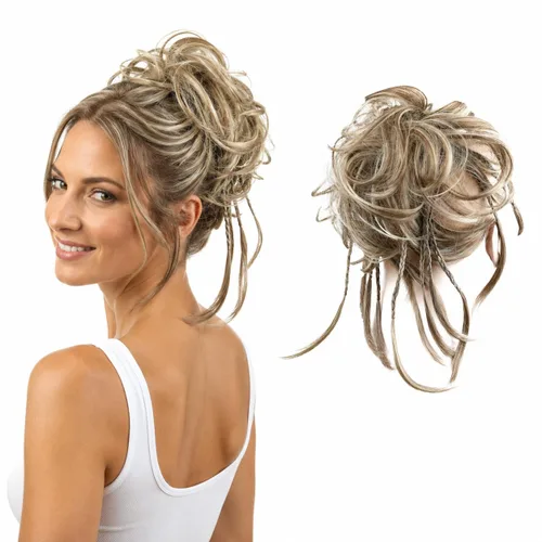 Miniatura 17 de CAISHA Prettyshop - Banda elástica grande XXL tipo postizo de cabello trenzado apenas ondulado, ideal para peinados recogidos o rodetes desaliñados