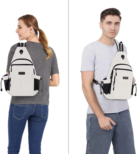 Miniatura 6 de MOSISO - Mochila bandolera/cruzada de lona para senderismo con bolsillo antirrobo Blanco perla