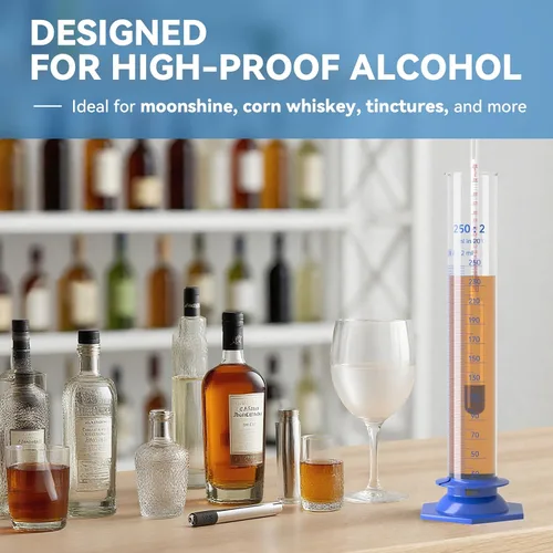 Miniatura 3 de Hidrómetro de alcohol 0 a 200 prueba y Tralle con kit de tarro de prueba de vidrio, vidrio de grado de laboratorio doble escala para pruebas