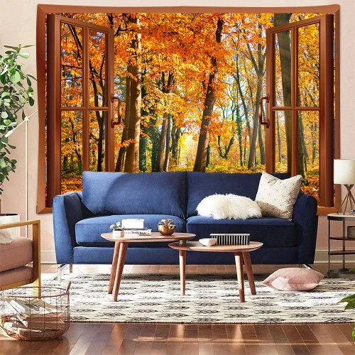 Miniatura 5 de Aidatain Tapiz de otoño para colgar en la pared, diseño de bosque de arce, tamaño 80 pulgadas de largo x 60 pulgadas de ancho, tapices de tela