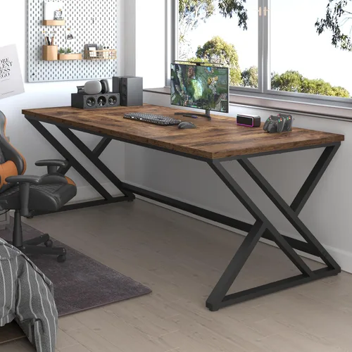 Miniatura 5 de LVB - Escritorio para computadora de 70.8" de madera industrial extralargo para oficina en casa, escritorio grande rústico moderno de metal
