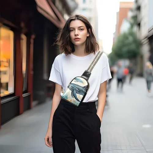 Miniatura 6 de Sling Backpack Whale Vintage Sling Bag for Women Crossbody Shoulder Bag Leather Fanny Pack Chest Bag for Travel Hiking 202A1814