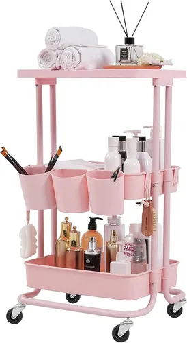 Miniatura 15 de BEEY Carrito de almacenamiento plegable de metal con ruedas, sin montaje, cesta de mercado de alambre de metal, organizador de almacenamiento Negro