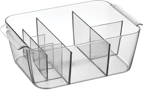 Miniatura 10 de iDesign Organizador de maquillaje para encimera, almacenamiento para cosméticos y artículos de tocador, juego de 2, transparente, fabricado