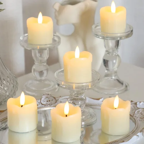 Lezonic - Velas votivas sin llama operadas por batería con control remoto y temporizador, paquete de 6 (D:2" X H:2") velas LED de cera fluctuante de