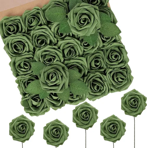 Miniatura 69 de N&T NIETING 25 unidades de flores artificiales, Rosas de espuma artificial de sensación real al tacto, decoración para boda, dama de honor, ramo