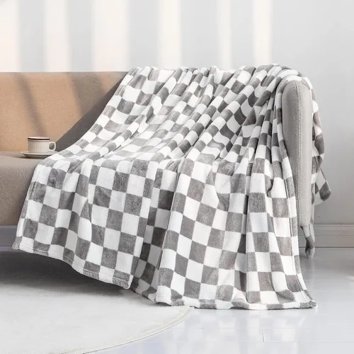 Miniatura 7 de LOMAO Manta de franela con patrón de cuadrícula de ajedrez, suave, lujosa, cálida y acogedora para sofá y cama, para todas las estaciones