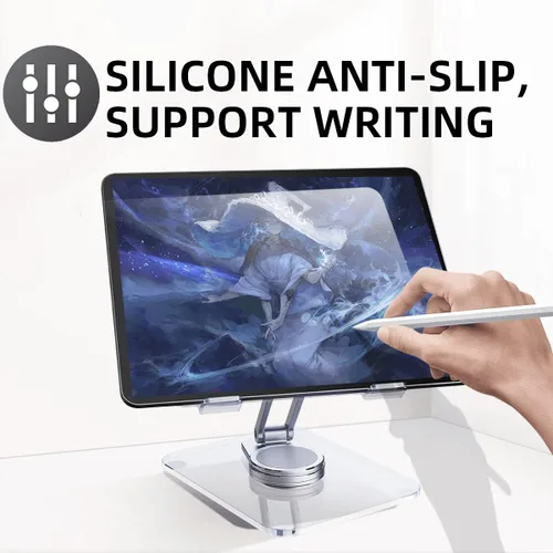 Miniatura 4 de Soporte acrílico giratorio de 360° para tableta, soporte de escritorio ajustable plegable transparente compatible con iPad Pro, Air, Mini, Kindle