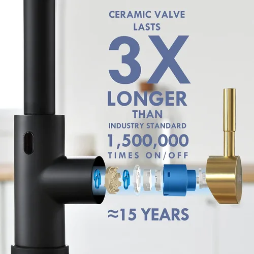 Miniatura 4 de GIMILI Grifo de cocina sin contacto negro y dorado con rociador extraíble, sensor de movimiento, grifo activado manos libres para fregadero de cocina