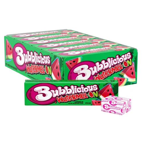 Goma de mascar Bubblicious de sandía, 18 paquetes de 5 unidades (90 unidades en total)