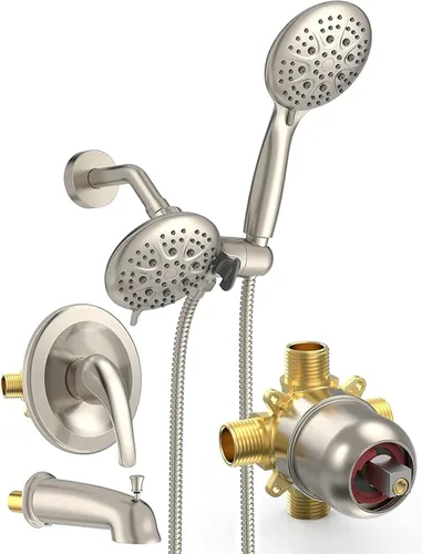 Miniatura 11 de SR SUN RISE Sistema de ducha con caño de bañera, juego combinado de grifo dual 2 en 1 de bañera y ducha de 35 funciones, kit de molduras de bañera