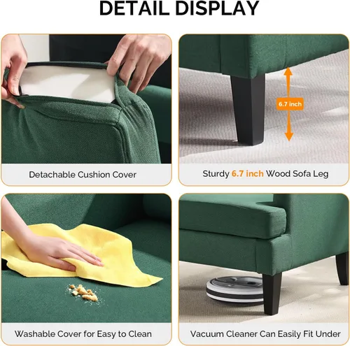 Miniatura 7 de VINGLI Juego de 2 sillas decorativas de tela de lino, sillón tapizado moderno verde, cómodo sofá, sala de estar, dormitorio, muebles para apartamento