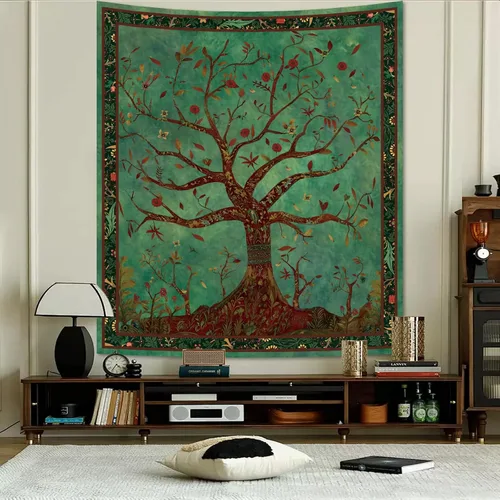Miniatura 7 de Apdidl Tapiz Verde del Árbol de la Vida para Dormitorio, Colgante de Pared de Árbol Natural Estético, Tapices Bohemios Hippie Arte de Pared, Manta