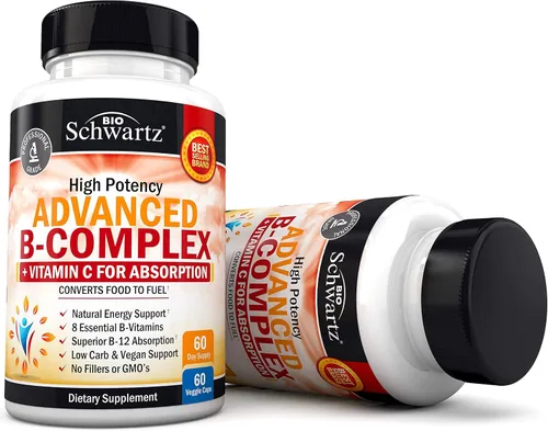Miniatura 9 de Complejo de vitamina B con vitamina C para una máxima absorción – Metilcobalamina b12 y folato ácido fólico suplemento – Vitaminas B1 B2 B3 B5 B6 B7