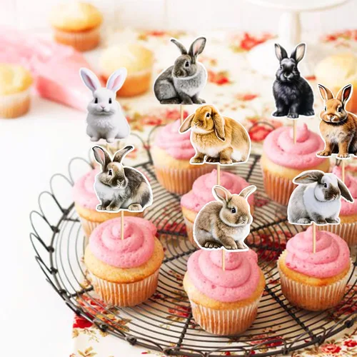 Miniatura 4 de Ercadio Paquete de 32 adornos para cupcakes de conejo, selecciones de cupcakes de animales salvajes, decoraciones de cumpleaños para baby shower