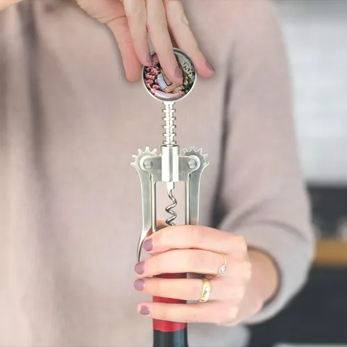 Miniatura 3 de ubjva Abrebotellas de vino con foto personalizada, sacacorchos de aleación de zinc con alas, plateado, 7 x 2.5 pulgadas, perfecto para restaurantes