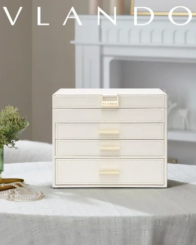 Miniatura 2 de Vlando Joyero grande de 4 capas Organizador de joyas, organizador de joyero para cajón, collar, anillo, pulsera y reloj, regalo de cumpleaños