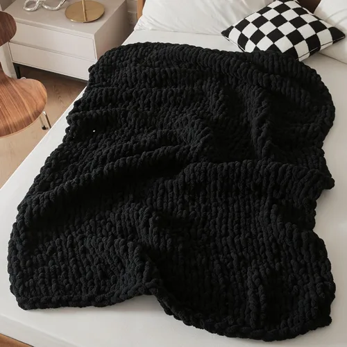 Miniatura 6 de WESHIONGOO Manta de Punto Grueso Throw 40"*40" (101.6cm*101.6cm) Mantas de Punto para Sofá Cama Manta Suave Esponjosa con Hilo Chenille Jumbo Grueso