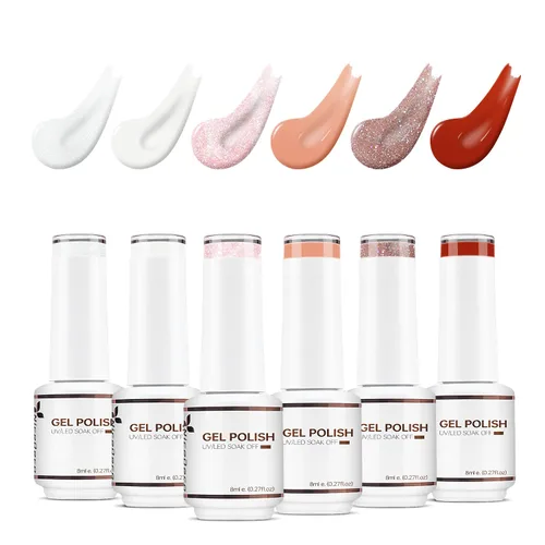 Nicedeco Esmalte de uñas de gel sin hema, 6 colores, sin crueldad, vegano, rojo, borgoña, rojo, brillante, esmalte de uñas en gel para manicura