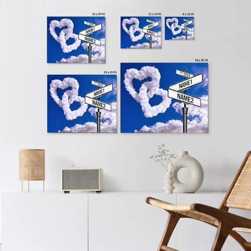 Miniatura 15 de Impresiones en lienzo personalizadas: letrero de calle Crossroads para parejas, arte de pared, nombres y fechas, regalo personalizado, impresión