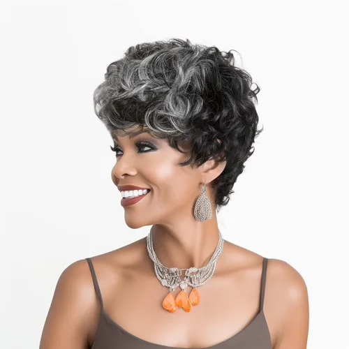Pelucas cortas grises para mujeres negras, peluca de corte Pixie gris mixto, pelucas cortas grises para mujer, pelucas cortas de color negro y gris,